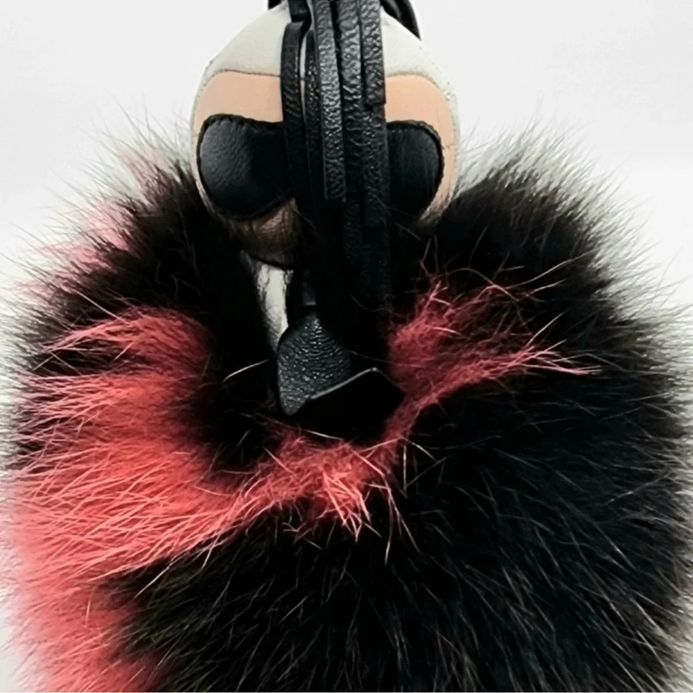 Karl Lagerfeld Red and Black Fur Keychain - Picture 3 of 4
